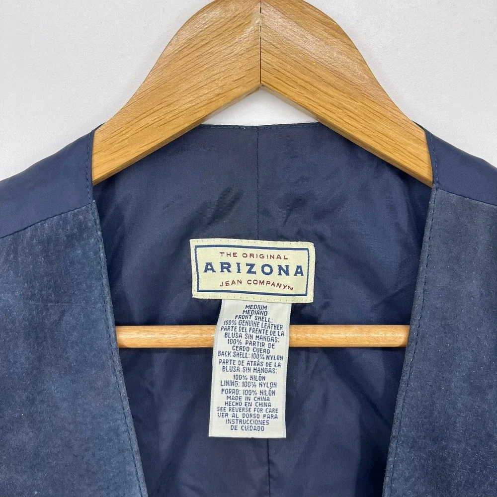 Arizona Jean Company Mens Blue Suede Leather Vest Cinch Back Medium